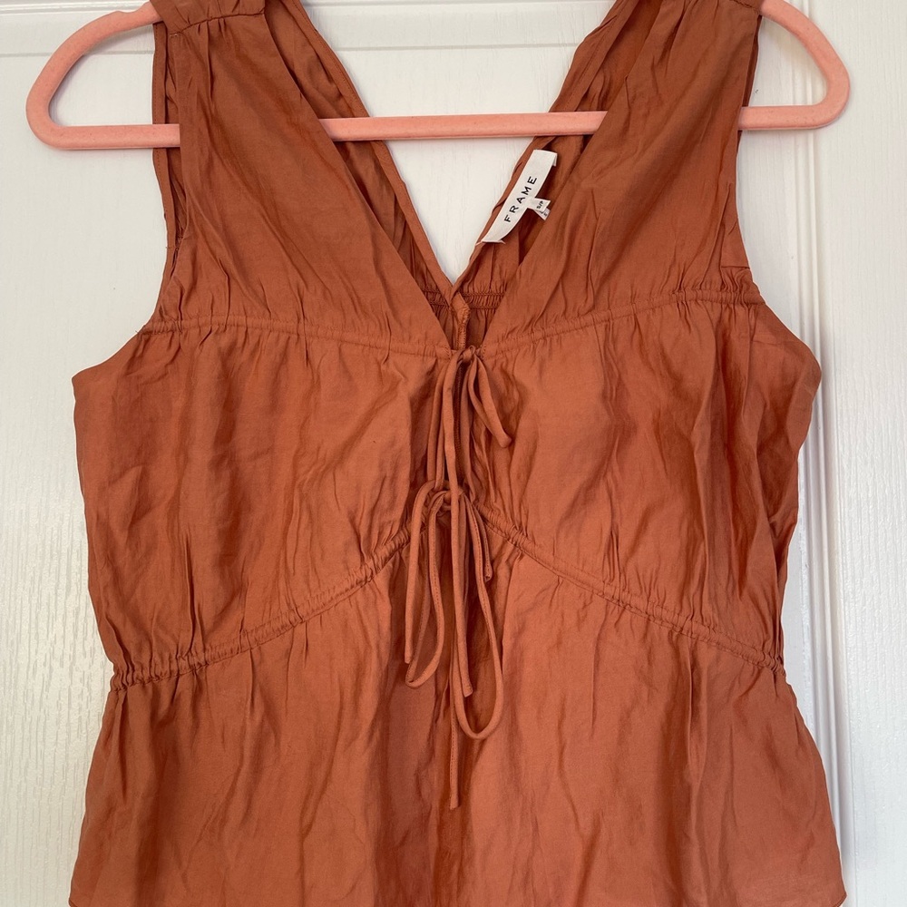 FRAME Ruched V-Neck Blouse